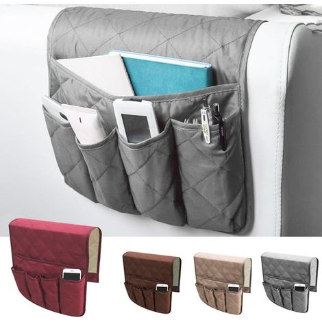 Accoudoir anti-dérapant Caddy Organiseur de poche pour canapé, fauteuil inclinable, causeuse, rangement pour téléphone, livre, magazines, fauteuil support de télécommande