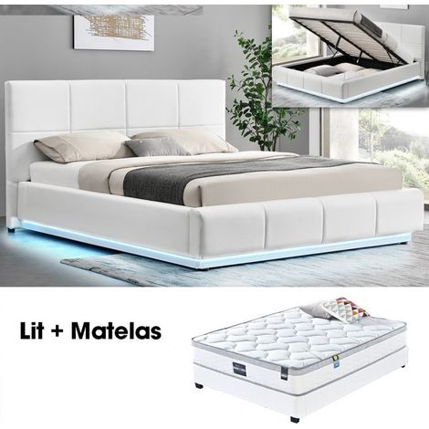 MEUBLER DESIGN Ensemble Matelas Sommier Coffre Blanc 180 Alexi, Polyuréthane, Style Contemporain, 224 x 200 x 105 cm (1/5)