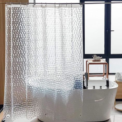 Cortina de ducha de EVA duradera con estampado 3D, resistente al agua, transparente, inodora, incluye 12 ganchos. (1/4)