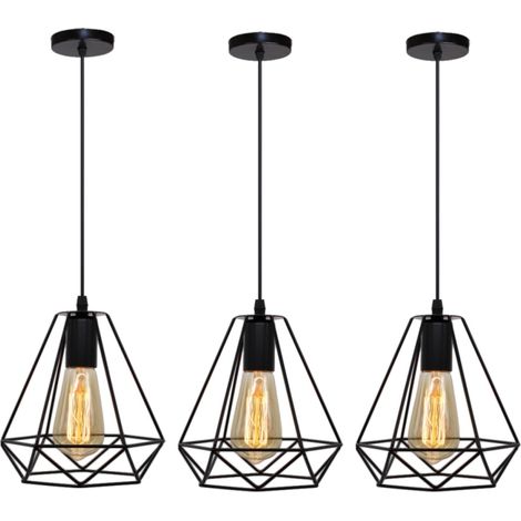 Suspension Luminaire Rétro Industrielle Lustre Suspension Corde de Chanvre Métal Lampe à Suspension Réglable - 3Pcs (1/5)