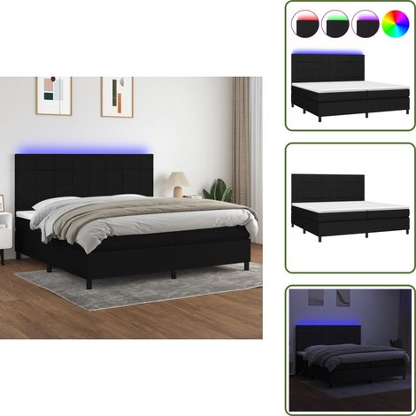 Sommier à lattes de lit et matelas et LED Noir 200x200 cm Tissu - Lit Plateforme - Lit Design - Lit Moderne - Lit Avec Rangement - Tête De Lit Ajustable (1/5)