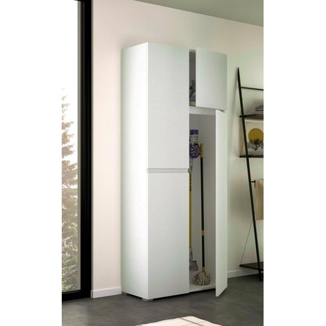 Dmora - Armario multiusos grande Camelia, Mueble multiusos con 4 puertas, Zapatero, Armario que ahorra espacio, 100% Made in Italy, 80x37h195 cm, Blanco (1/5)