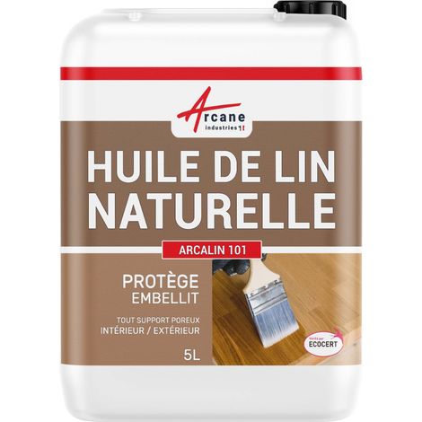 Arcane Industries – Huile de lin naturelle pour bois brut – Protection contre humidité et gel – Application facile sur parquets et terrasses – 5 L
