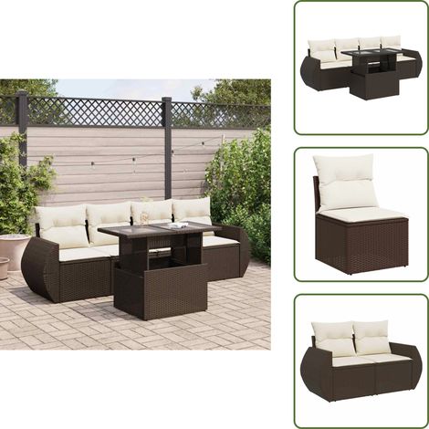 5-tlg. Garten-Sofagarnitur mit Kissen Braun Poly Rattan - Gartensofa Set - Garten Sofa Set - Outdoor Sofa Set - Garten Sofagarnitur