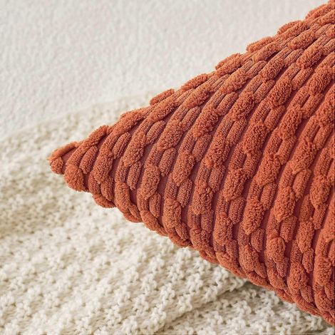 Housses de coussin décoratives couleur rouille, 45 x 45 cm, lot de 2, style champêtre, velours côtelé doux, style bohème, pour canapé, canapé, lit ou fauteuil d'hiver ou de printemps. (1/4)