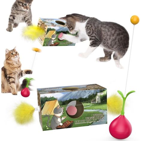 Jouet d'intérieur pour chat 2 en 1 avec remorque pivotante, jouet pour chat – Jouet d'enrichissement interactif – Boîte à jouets éducatifs pour friandises pour chat – Le meilleur jouet pour chat à fai (1/5)