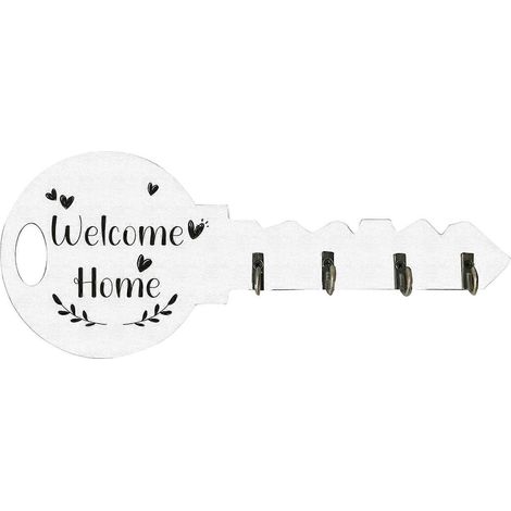 Porte-clés en bois – Plaque arrière élargie et style rustique pour entrée, cuisine, salle de bain chambre - White (1/5)