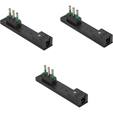 FANTON 80068-B3 Set di 3 pz Spina salvaspazio ultrapiatta italiana piccola 2P+T 10A mod. CLOCK Nera (1/4)