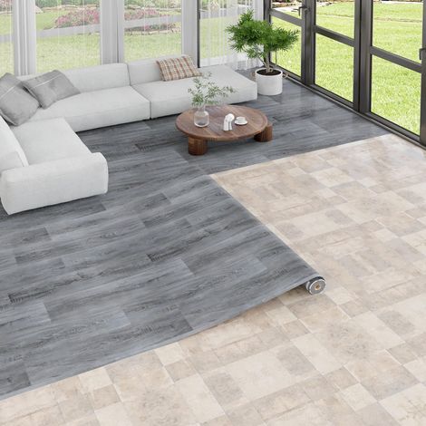Sol en PVC, aspect bois, vinyle, pour salon, cuisine, balcon, caravane, buanderie, découpable, revêtement de sol en vinyle imperméable, gris foncé (1/5)