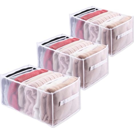 Organisateur de placard lavable en 3 pièces, boîte de rangement pliable à 7 compartiments visibles pour vêtements, organisateur de tiroir avec séparateur en maille.