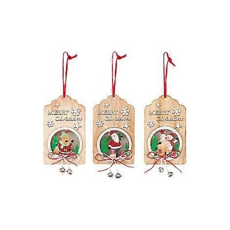 Ensemble de décorations de Noël à suspendre pour sapin, petits ornements en bois pour sapin de la Nativité avec cloches (lot de 3) (1/4)