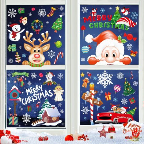 1 lot de 9 autocollants décoratifs pour fenêtre Père Noël blancs 3020 cm, autocollants statiques réutilisables en PVC pour fenêtre,décoration de Noë (1/5)