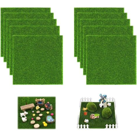 XEPHO 10 Pièces Gazon Artificiel 15 x 15 cm, Fausse Pelouse Exterieur, Miniature Tapis Gazon, pour Décoration de Jardin, Balcon,Terrasse et Décoration Paysagère