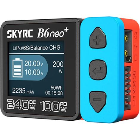 RC Chargeur Balance pour Batterie LiPo Voiture Airsoft Drone, SKYRC B6 Neo+ USB C Universel Professionnel Multifonction Small Charger Rapide 1S-6S Li ION LiHV Life PB, 7.4V 2S-15S NiMH NiCd décharge