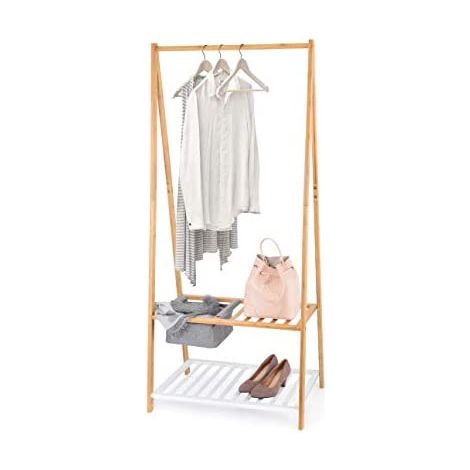 Bambus-Kleiderbügel mit Schuhregal und Ablage 70x45x160cm (1/2)