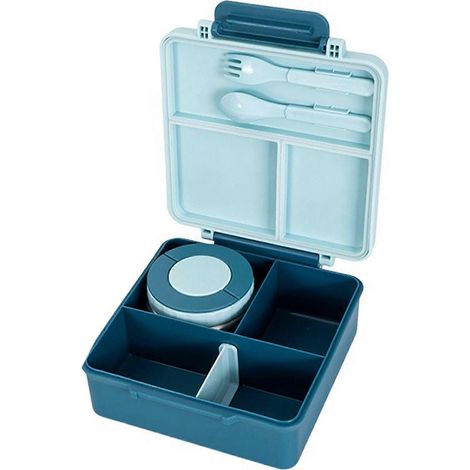 Boîte à bento portable à 4 compartiments avec bol à soupe, vaisselle légère, résistante et adaptée au contact alimentaire, idéale pour la préparation de repas sains (bleu). (1/5)