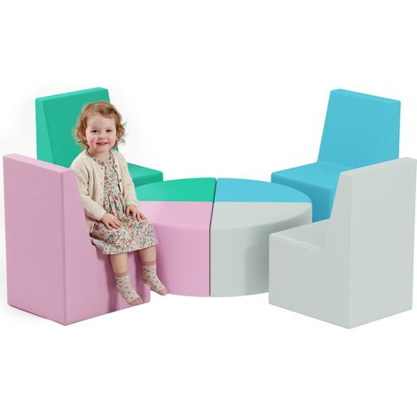 Set di 8 pezzi per lo sviluppo delle capacità motorie del bambino, modulo in schiuma EPE con rivestimento in PU, design con tavolo e sedia, multicolore
