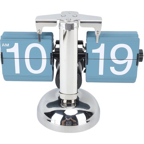 Horloge de bureau numérique rétro style européen à affichage numérique 12 heures, en acier inoxydable 304, à mécanisme automatique, bleue, idéale pour le salon ou la maison. (1/5)