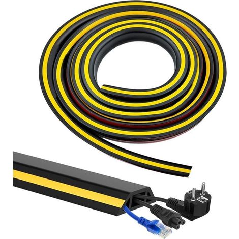Selbstklebende Bodenkabelabdeckung, 400 cm, flexibler schwarzer PVC-Bodenkabelschutz, leicht zuschneidbarer Bodenkabelschutz mit 3 Kabelkanälen, Kabelabdeckung für Büros, Werkstätten, Lagerhallen (1/5)