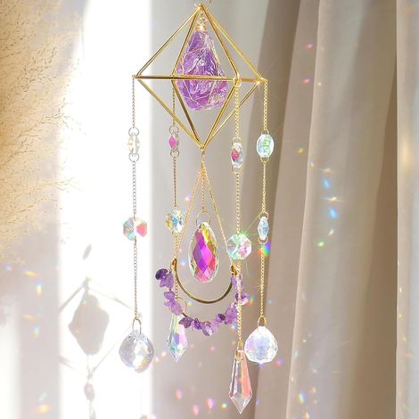 Soleil en Cristal, Pendentif Prismatique Coloré, Suncatcher, Décoration Ornementale en Cristal, Fabricant d’Arc-en-Ciel Suspendu pour Fenêtre ou Jardin