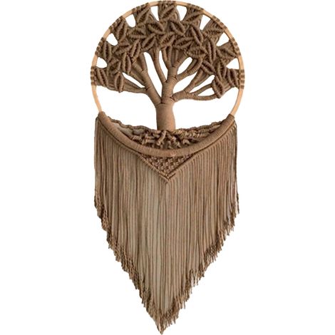 【Gewebte Wanddekoration】 Ornament „Baum des Lebens“ aus dunkelbrauner Naturfaser, handgefertigtes Unikat für Wohn- und Schlafzimmer (1/5)