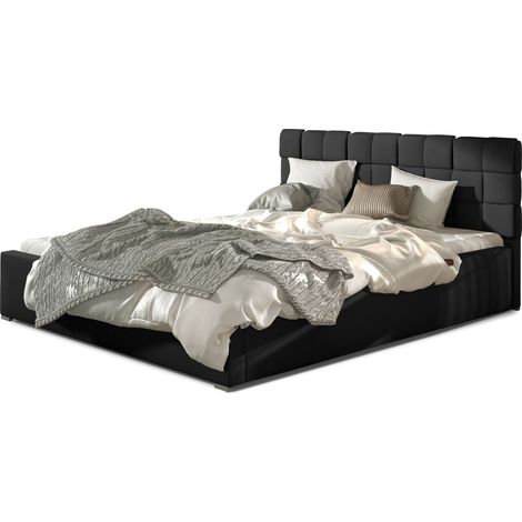 Lit double avec sommier Kanda – Simili cuir capitonné-Noir-200x200 (1/5)