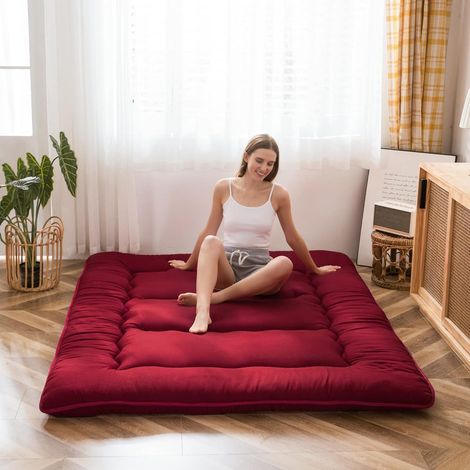 Matelas Futon de Sol Japonais - Matelas Futon d'appoint Pliable 1 Place Matelas de lit Matelassé pour Les Voyages d'invités et Le Camping (Bourgogne, 90 x 190 cm) (1/5)