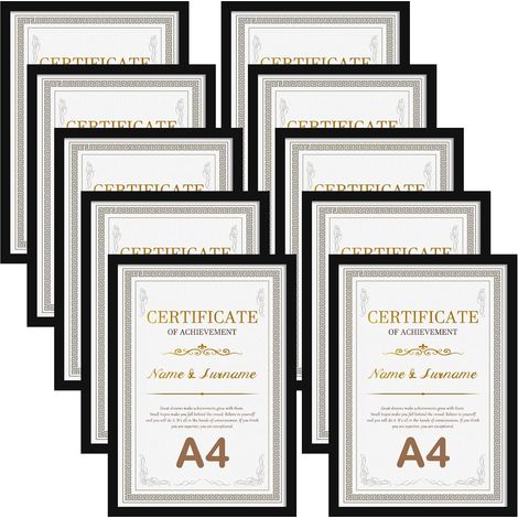 Ensemble de 10 Cadres A4 Noir, Cadre photo A4 Convenant pour 21x29,7 cm Certificat Document et Photo, Pouvant décorer le bureau ou le salon (1/5)