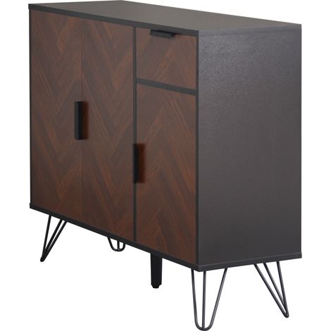 Armoire de rangement moderne noire et imitation bois avec tiroir et étagères réglables (90 x 30 x 71,5 cm) (1/5)