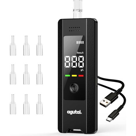 Ethylotest Electronique Alcootest : Éthylomètre Haute Précision avec Affichage Numérique LCD - Ethylotest Portable Testeur d'alcool USB C Rechargeable avec 10 embouts (1/5)