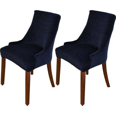 Set of 2 tufted velvet banquet chair covers with armrests for dining room chairs (dark blue) (1/5)