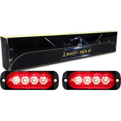 2 Pièces Barre lumineuse LED, 3.3 pouces rouge stroboscopique, 12V 24V pour camion voiture ATV