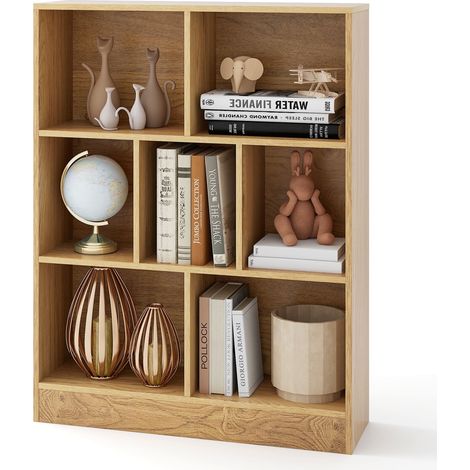 COSTWAY 7-Cube Bookshelf 3-Tier Freestanding Storage Organizer Natural (1/5)