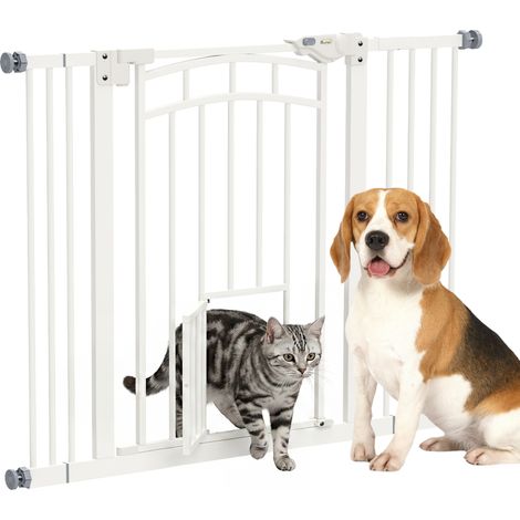 Barrière blanche pour chien 74 à 100 cm avec extension à pression et double verrouillage pour portes et escaliers, accessoire sécurité design sobre pour maison pratique et modulable