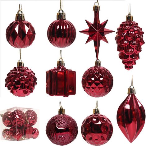 Set mit 10 Weihnachtskugeln – Klassischer Weihnachtsbaumschmuck – Weinrot
