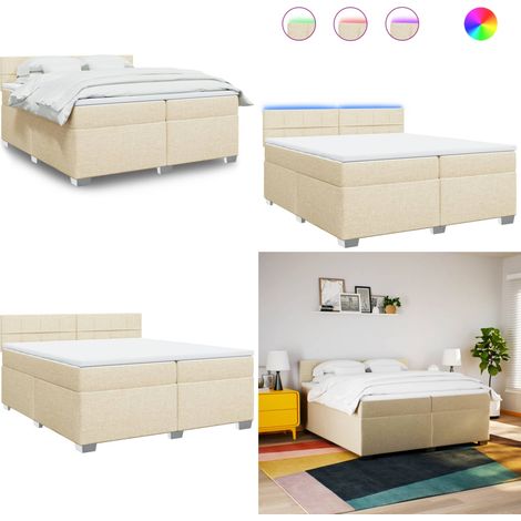 Boxspringbett mit Matratze Creme 200x200 cm Stoff - Boxspringbett - Doppelbett - Cremefarbenes Bett - Bettenrahmen Mit Kopfteil - Massivholzböden - Home & Living