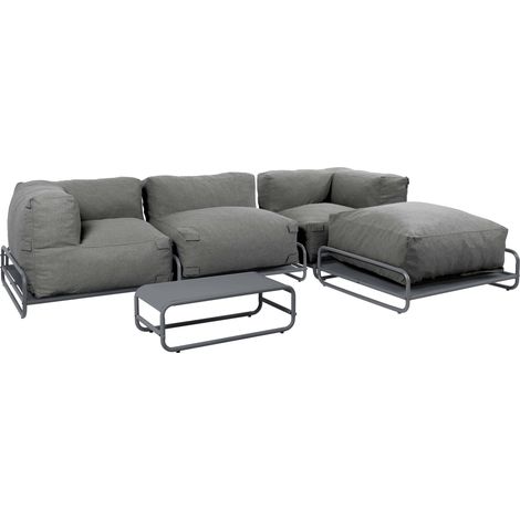 Salon de jardin modulable 4 places avec structure gris - Mixi