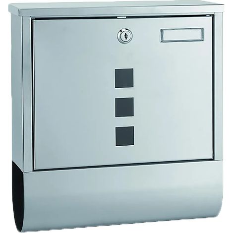 Stainless steel letterbox square, with newspaper compartment at the bottom