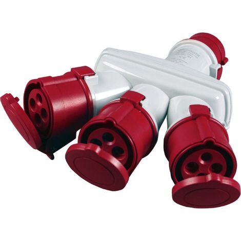 poly pool - adattatore industriale triplo con spina e 3 prese 16 a 3p+t ip44 rosso