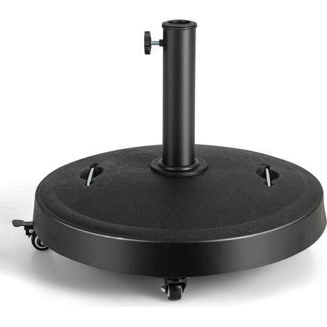 GOPLUS Pied de Parasol sur roulettes 23KG, Support de Parasol Ronde en Résine avec Poignées, Convient aux Poteaux de Parasol 38/48mm (1/5)