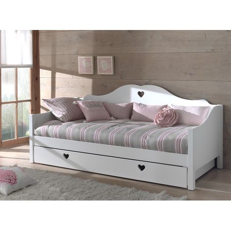 Lit banquette gigogne 90x200 bois laqué blanc Cœur (1/4)