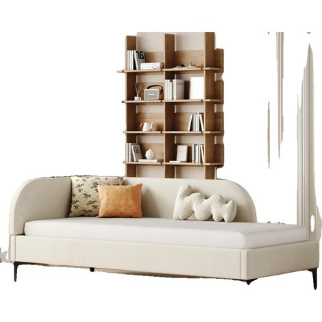 Divano letto, tessuto in velluto, design moderno di metà secolo, funzionalità salvaspazio, beige (1/5)