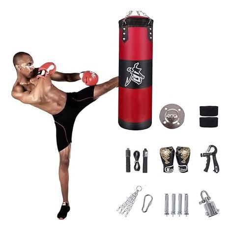 Punching Bag, Adult Punch Bag, Boxing Bag, Hanging Boxing Punching Bag with Gloves, Bandages, Chain, 360° Rotation, for Muay Thai and Fighting (1/5)