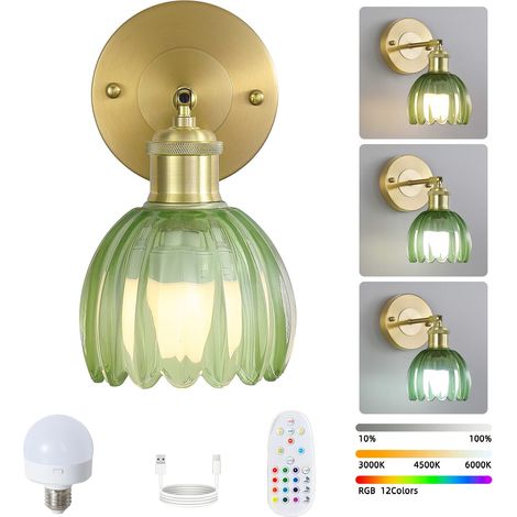 Applique murale LED sans fil avec télécommande, lampe de chevet rechargeable, intensité variable, changement de couleur RVB, 3000K-6000K, avec ampoule (1/5)