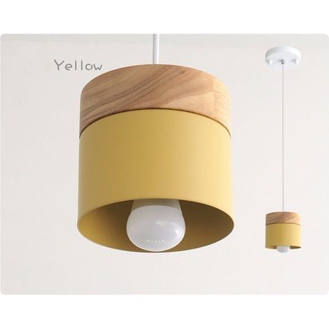 ZOLGINAH Lámpara colgante LED - Lámpara de techo de metal de madera industrial Lámpara de techo moderna Pantalla amarilla E27
