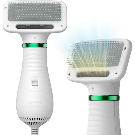 Sèche-cheveux pour animaux de compagnie, brosse 2 en 1 avec brosse lissante, pour chiens et chats de petite et moyenne taille, portable et à température réglable.