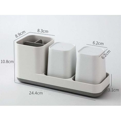 Porte Brosse à Dent, Verre à Dent de Qualité en Plastique avec Gobelets,Organisateur de Salle de Bain Multifonctionnel pour Lavabo ou Armoire Salle de Bain(Blanc,24.4X10.8X8.9cm) (1/3)