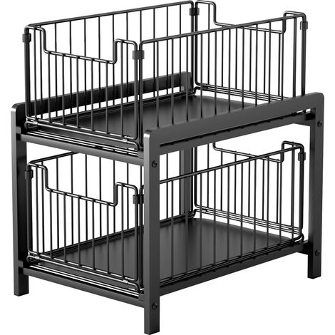 Rangement Sous évier à 2 Niveaux,Organiseur de Cuisine, Étagère sous Évier, Porte-épices,Panier Coulissant en métal,pour Salle Bain,Chambre (26 x 37 38,5 cm (noir)) 26 X Cm (Noir) -'26 X 37 X 38,5 Cm 