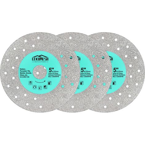 Lot de 3 Disques Diamant 125mm Lame de Scie Carrelage Extra-Fine 1,6mm Coupe Nette Sans Éclats pour Grès Cérame, Marbre, Granit et Verre Pour Meuleuse d'Angle (1/5)
