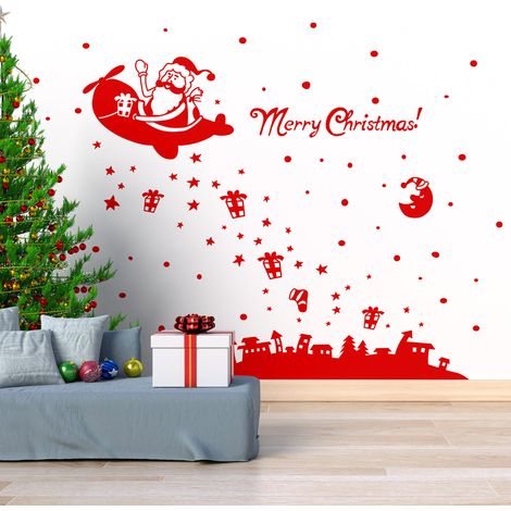 Sticker Ambiance merry christmas - 40x25cm - rouge - Autocollants adhésifs noël - décoration fêtes (1/3)